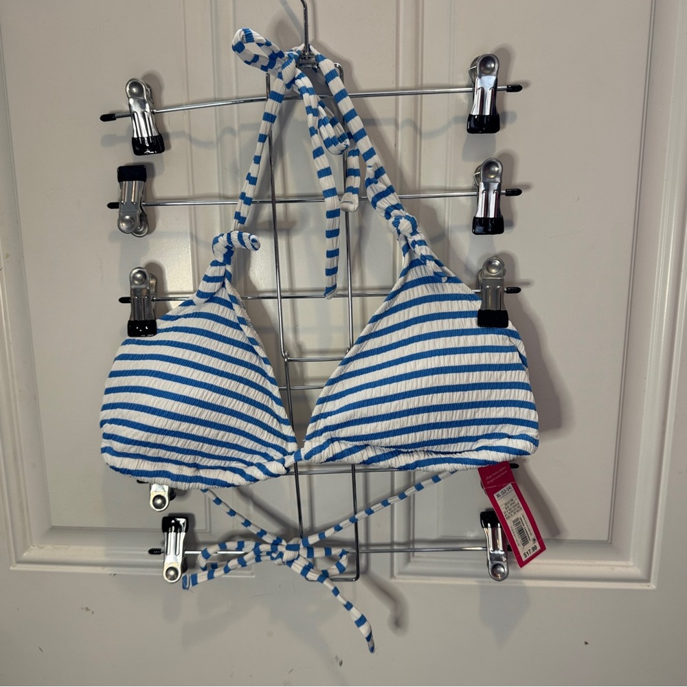 NWT Xhilaration Textured Triangle Bikini Top Blue White Stripes Size XL
